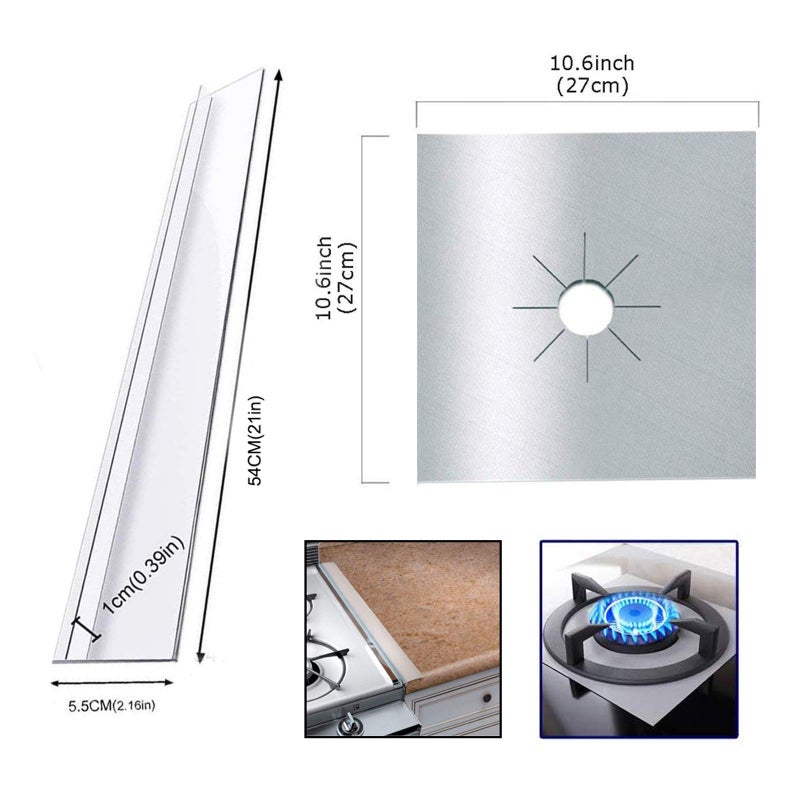 MSDADA Gas Stove Covers,8 Pcs 0.2mm 10.6" x 10.6" Gas Range Protectors with 2 Pcs Kitchen Silicone Gap Cover, Double Thickness, Non-Stick, Reusable And Dishwasher Safeï¼ˆSilverï¼‰ - Image 3